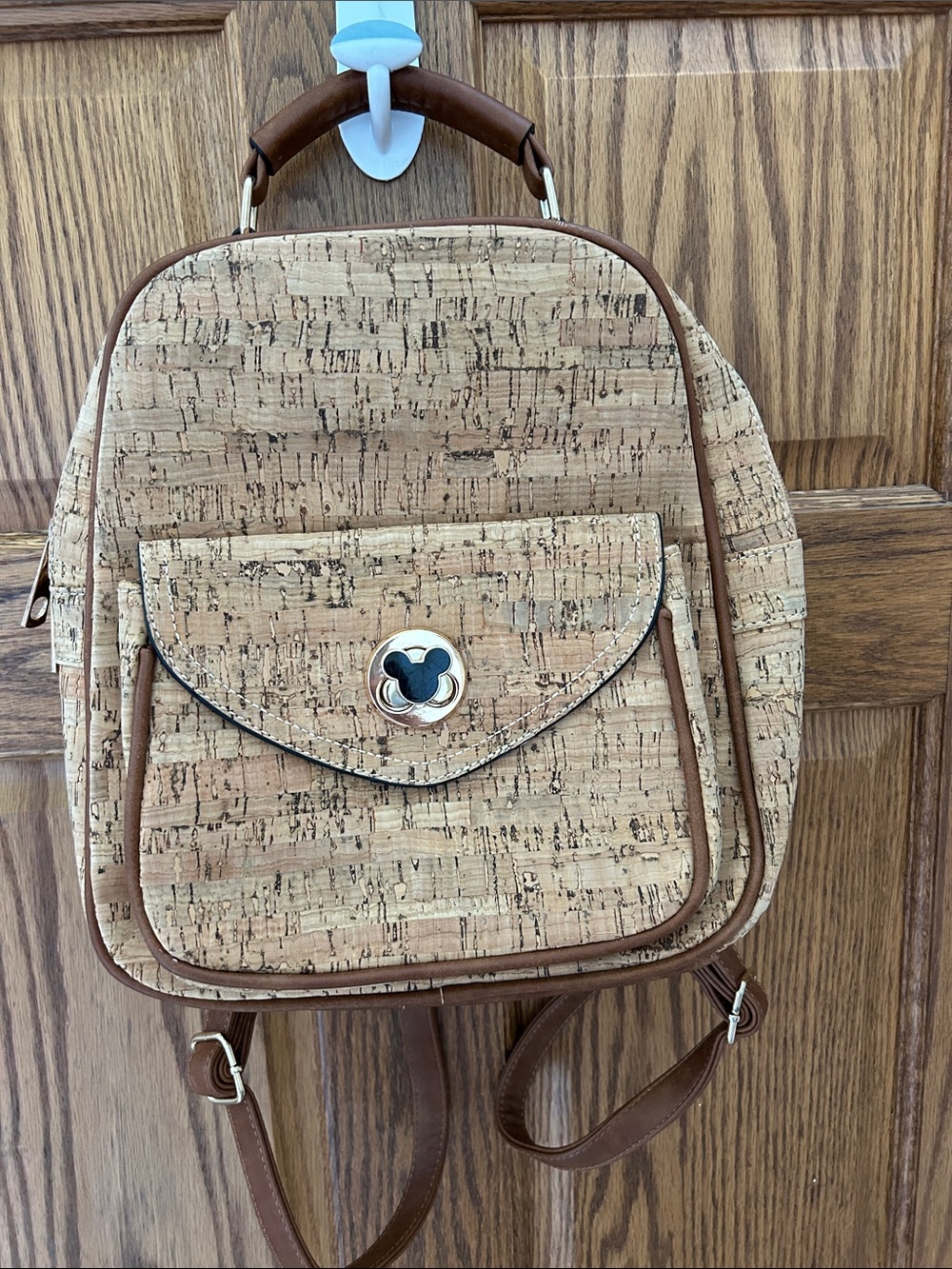 Natural Cork Mini Backpack with Brown Trim